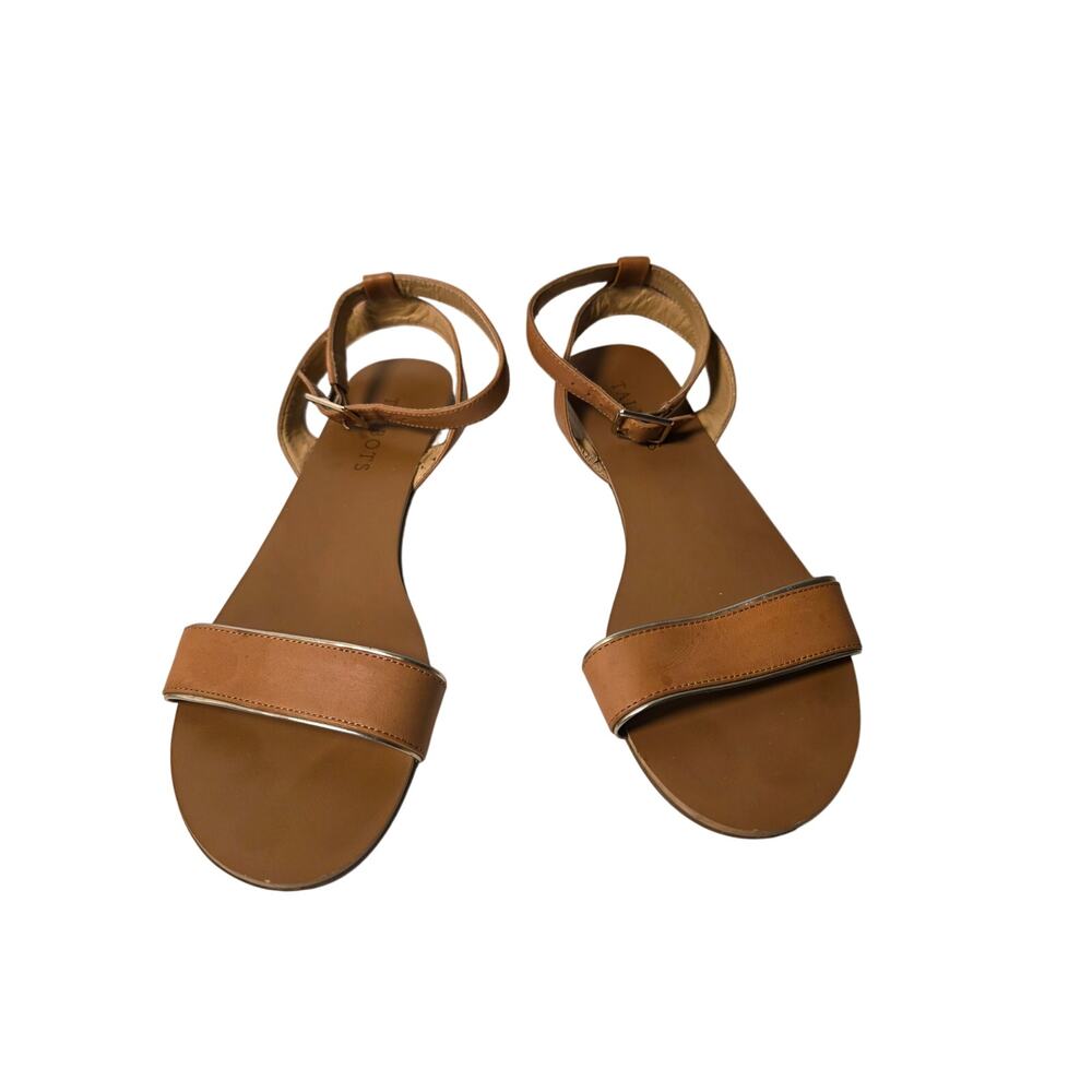 Talbots Womens 8M Camel Brown Gold Leather Sandals Casual Spring Shoes Beach